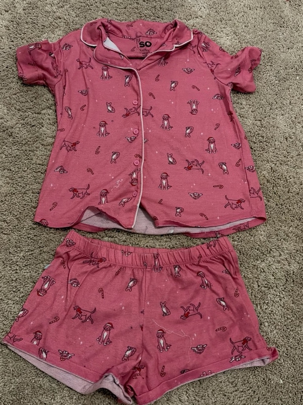 SO Pink Holiday Dog Print Pajama Top